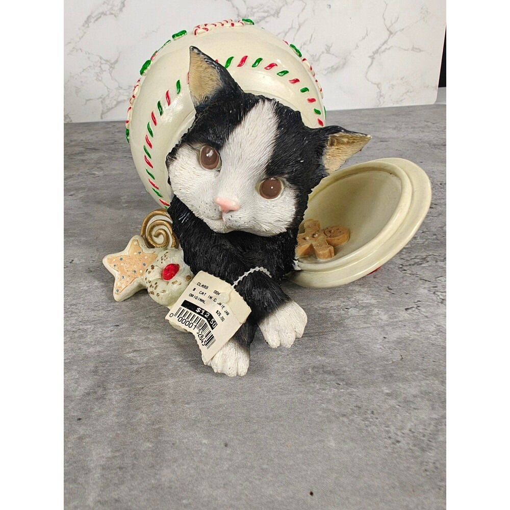 Vintage 1997 Kitty Cat In The Cookie Jar Christmas Figurine Decor